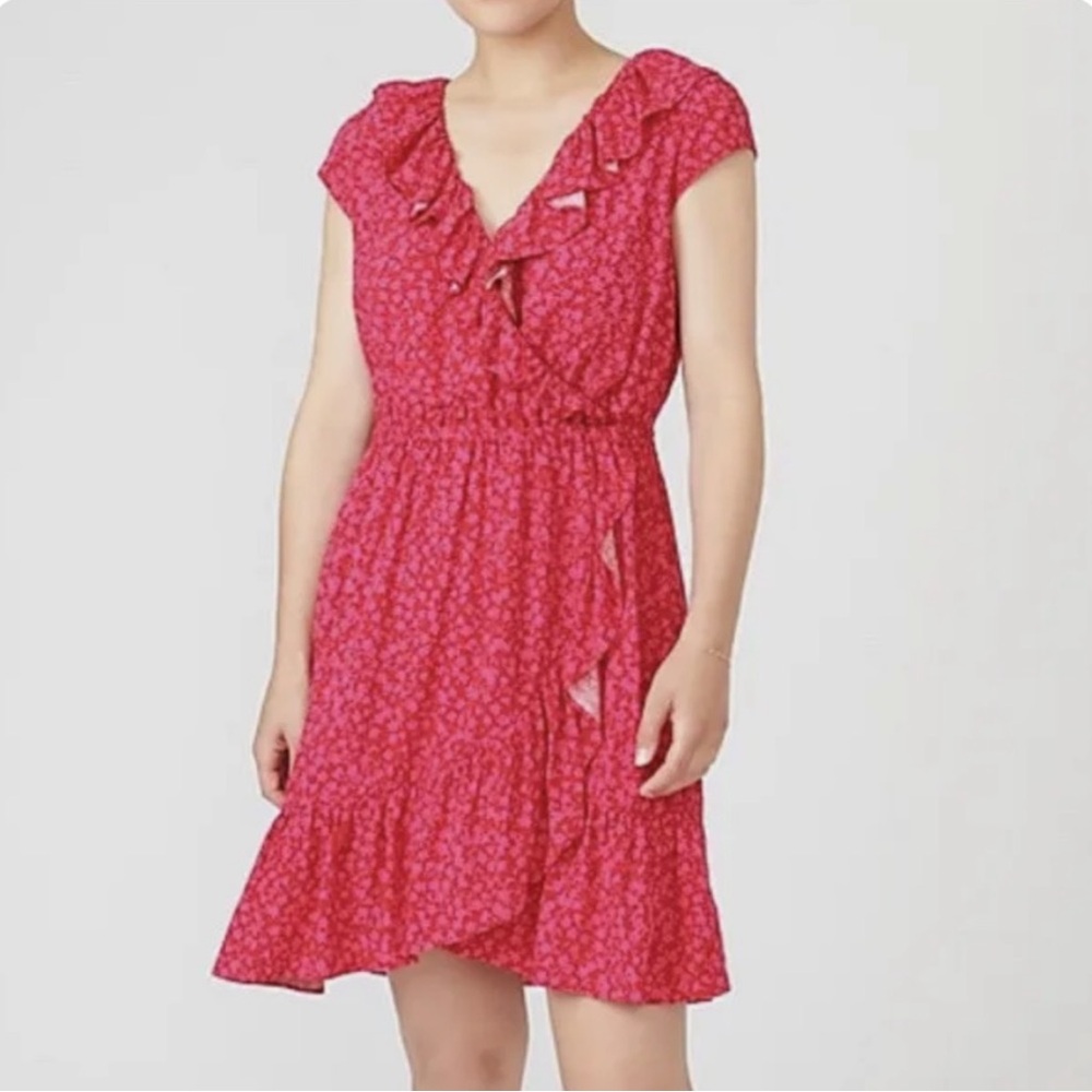 🆕J. Crew-Red & Pink V-Neck Floral Ruffled‎ Faux Wrap Dress NWT, Size 6, lined